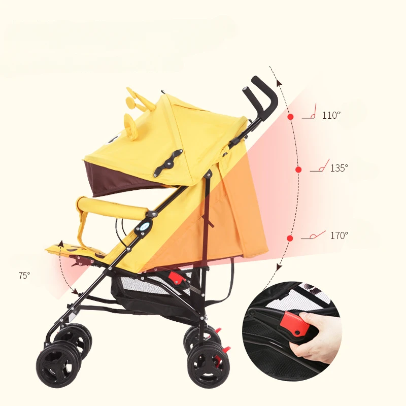 Portable baby stroller Simple folding children's shock absorber car Refreshing and breathable baby carriage Can sit or lie down