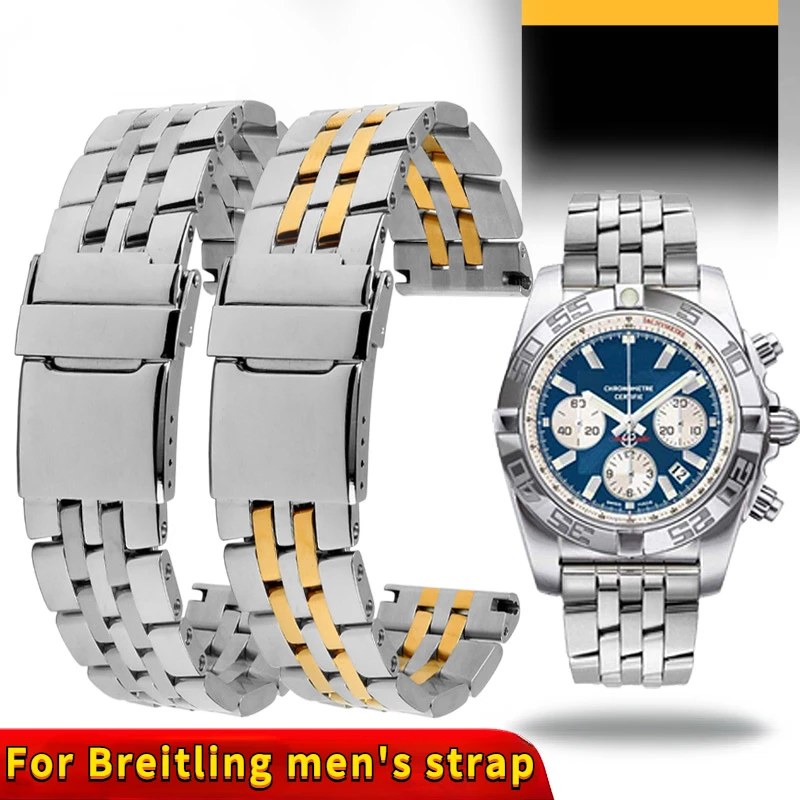 20mm 22mm 24mm Quality Solid Stainless Steel Watch Band Fit For Breitling Watch Straps AVENGER NAVITIMER SUPEROCEAN Strap (Band Color : Silver Strap, Size : 24mm