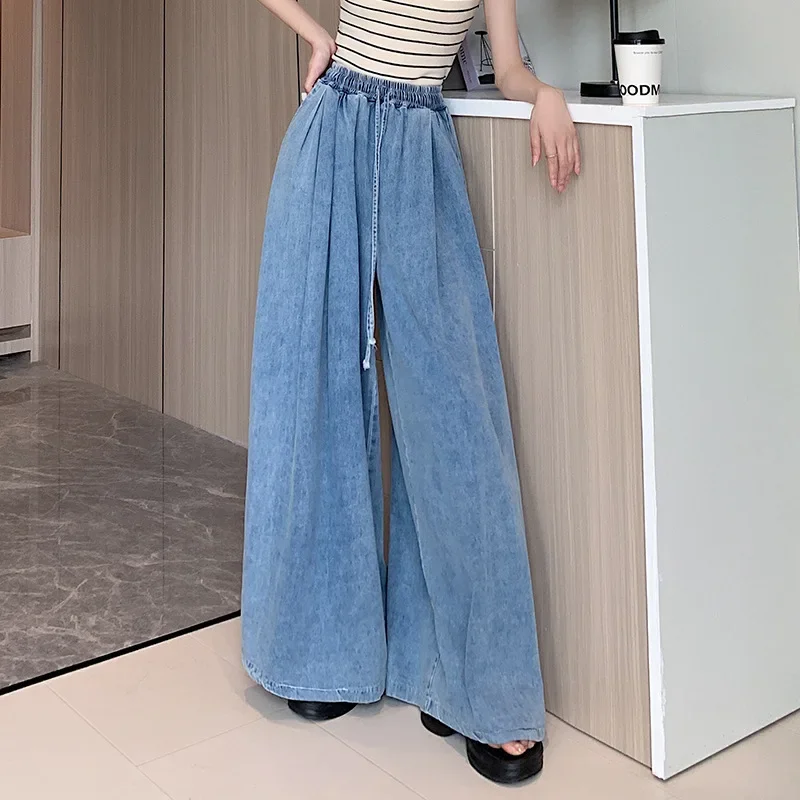 2024 Autumn New Loose-Fit Plus Size Women's Jeans Slimming Wide-Leg Ground-Length Simple Style Casual Ladies Pants 3
