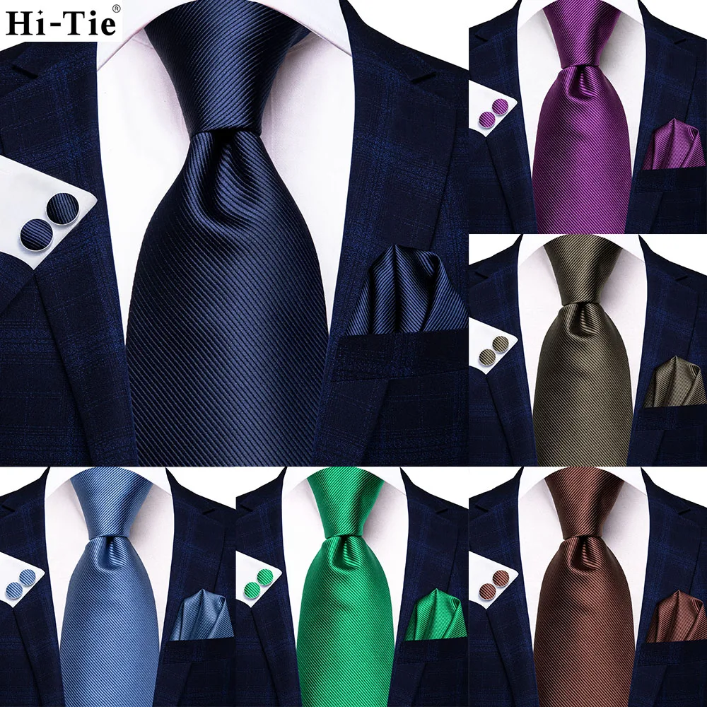 

Hi-Tie Designer Solid Navy Blue Silk Wedding Tie For Men Gift Mens Necktie Handky Cufflink Fashion Business Party Dropshiping