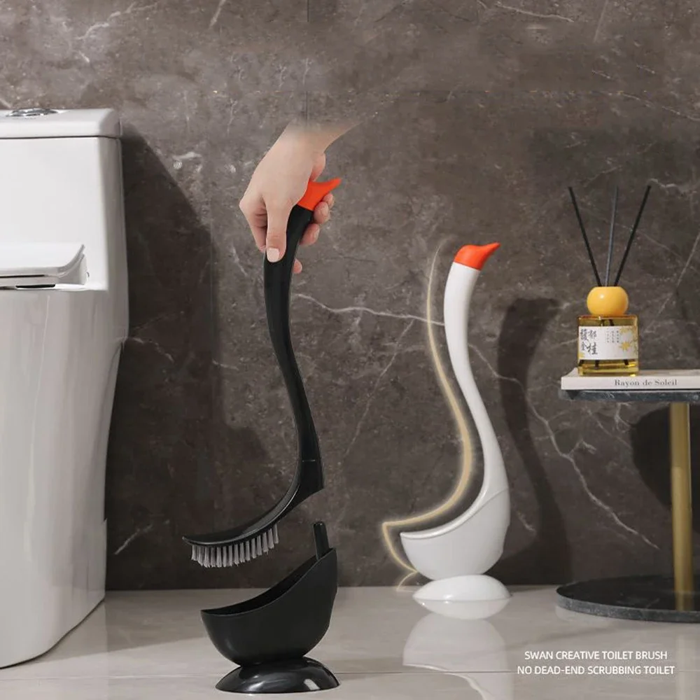 

Set Swan Shape Toilet Brush and Plunger Tiolet Curved Handle Soft Dense Bristles Toliet Bowl Cleaners Brush Bathroom Accessories