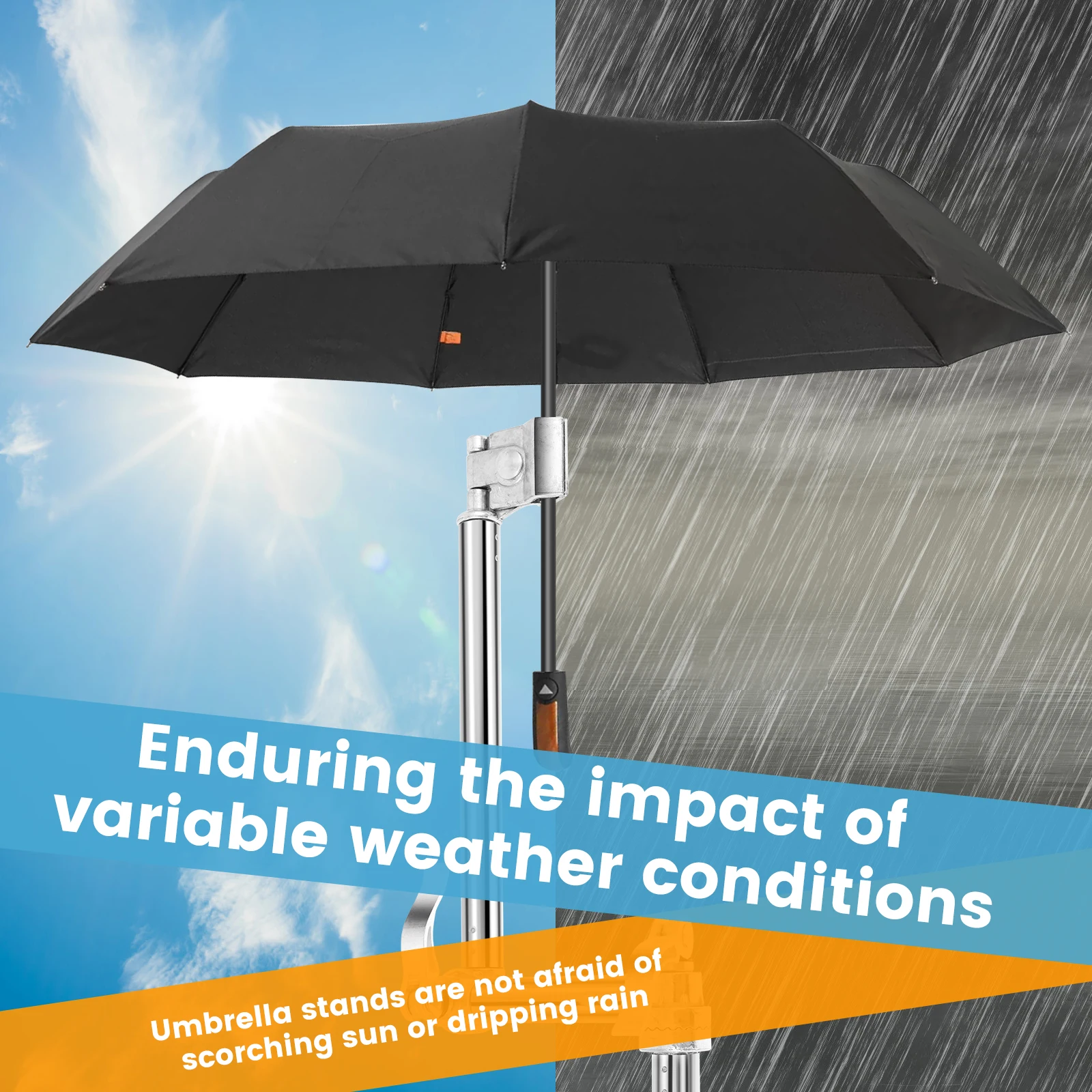 Stroller Umbrella Mount Holder Stainless Steel Adjustable Golf Umbrella Clamp 2/3Fold 360° Rotation Bicycle Sunshade Fixing Clip