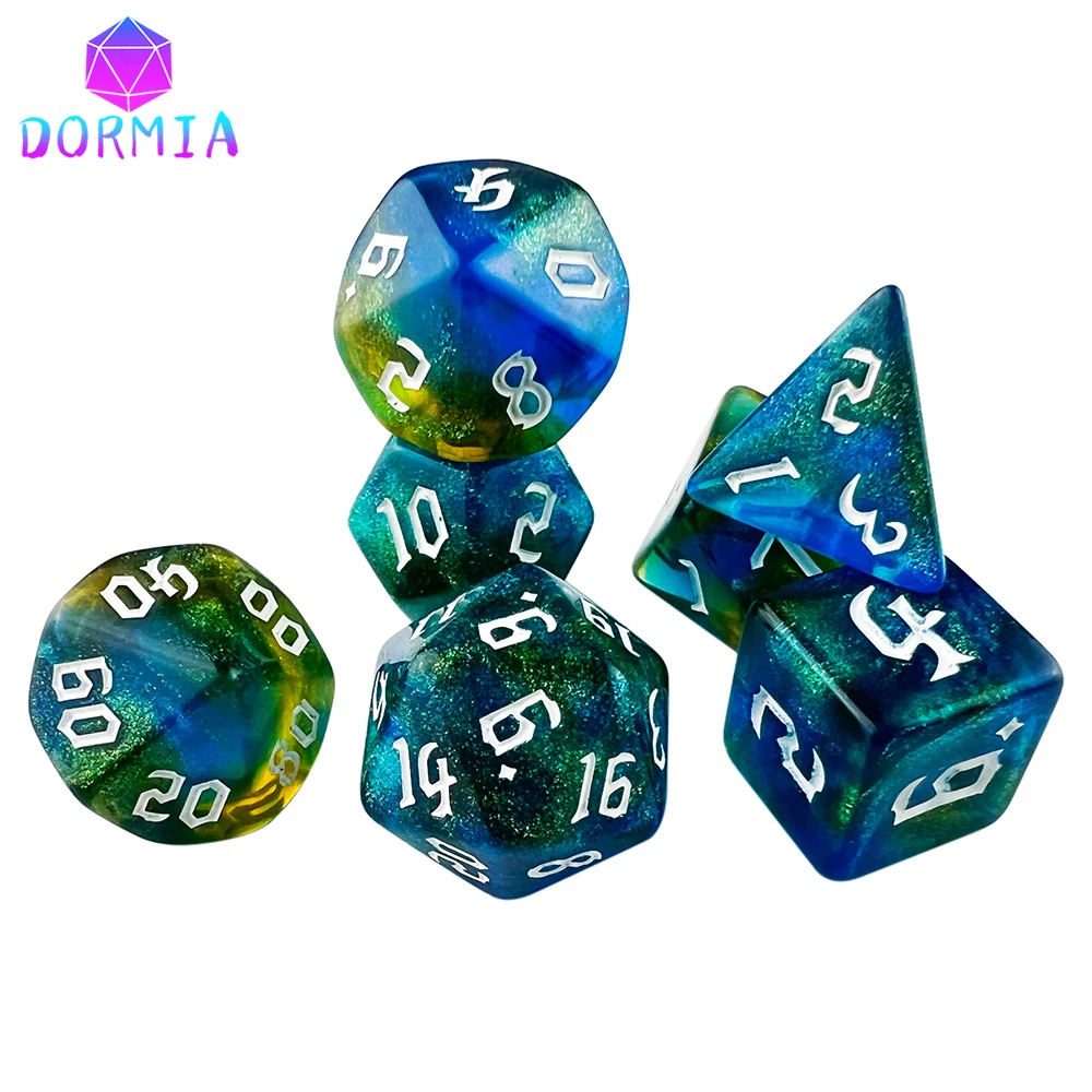 DND Acrylic RPG Game Dice Multiple Colours Starlight Effect 7 Set Retro Font Style For Board Game Accessories game dice