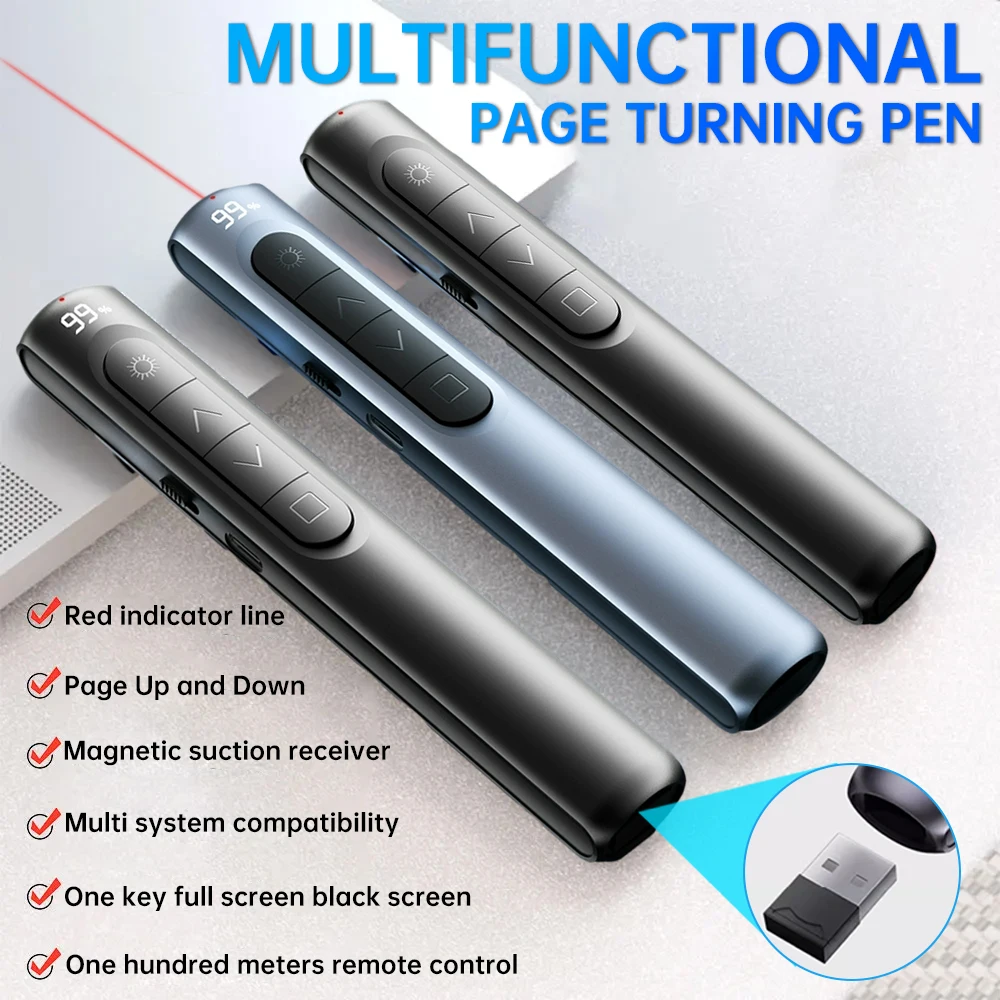 

2.4GHz Wireless Powerpoint Pen Presentation Clicker RF USB Control Flip Presenter Pointer For PPT Slide Advancer Office Teaching