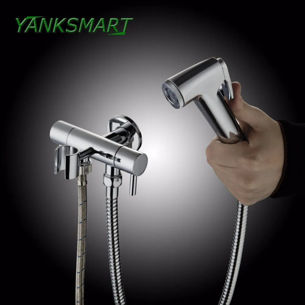 

YANKSMART Bathroom Faucet Wall Mounted Bidet Bathtub Chrome Polished Hand Sprayer Shower Basin Sink Brass Mixer Water Tap Set
