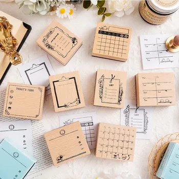 Simpatico gatto calendario mensile giornaliero timbro di legno journaling lista delle cose da fare orologio promemoria in francobolli per scrapbooking hobby forniture artigianali fai da te