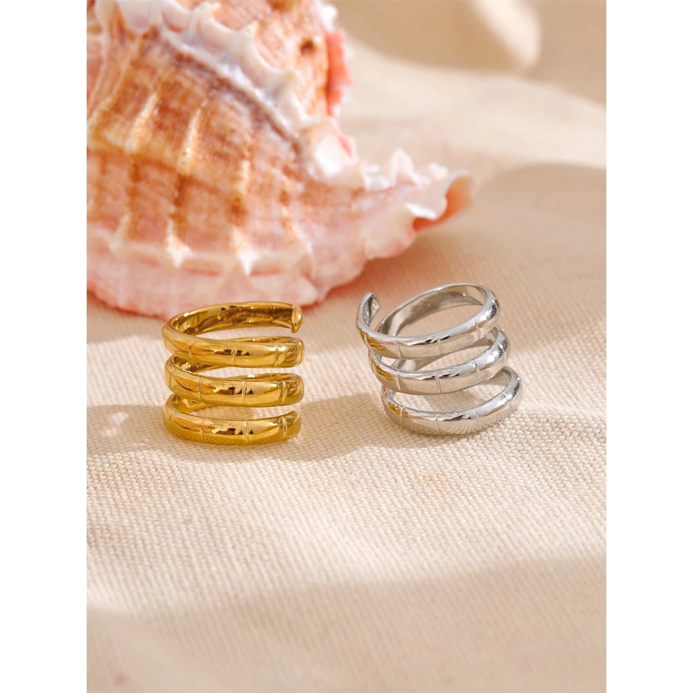Yhpup Stainless Steel Layered Finger Ring for Women