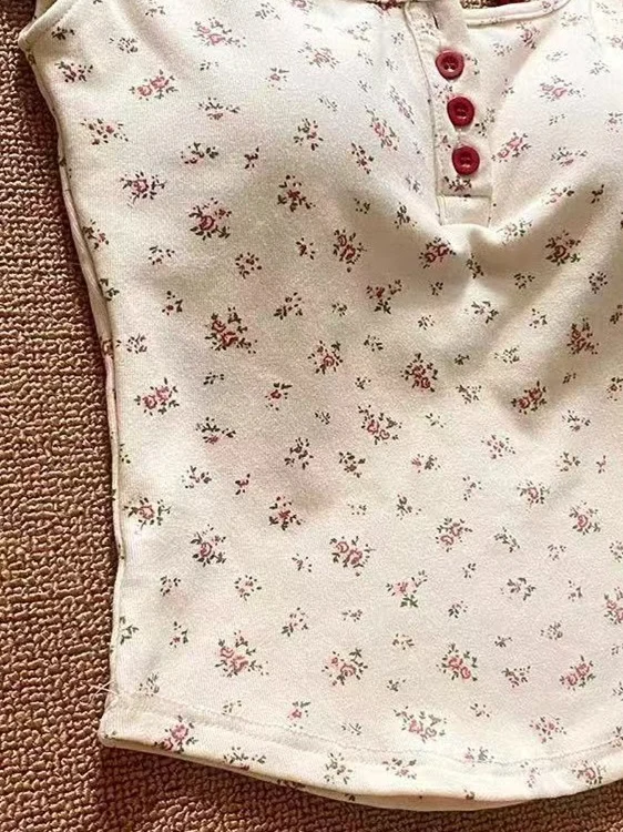 Floral Print ter Ne ort Sve T-irt Women's  Two-Piece Set with Chest Pad Design Summer Moisture ng Polyes...