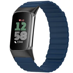 Silicone Magnetic Sport Strap Replacement Wristband - fitbit charge6 5 (Dark blue)