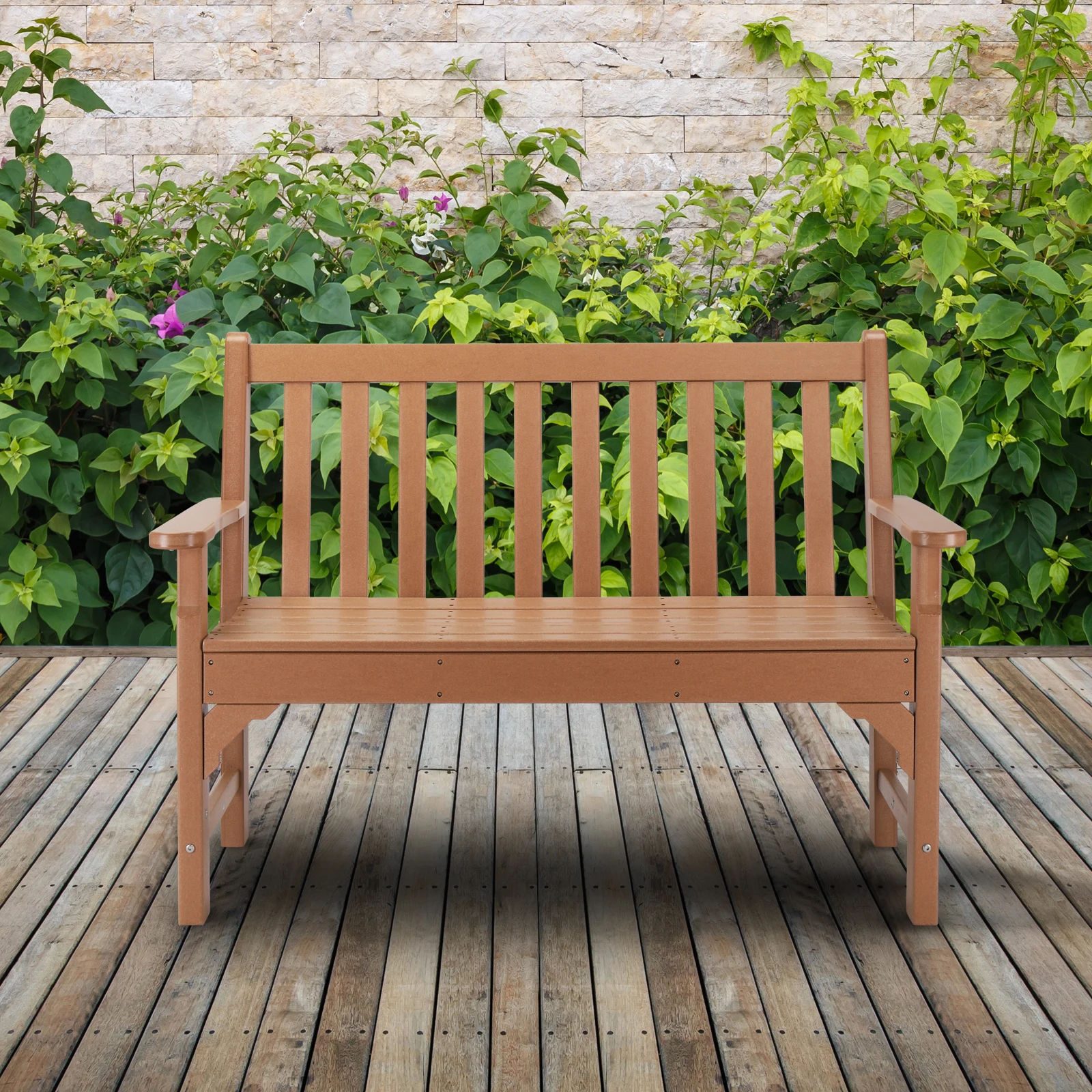 49in Vertical Backrest Teak Color HDPE Bench 6