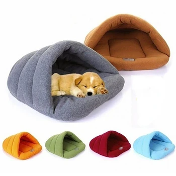 S4b11bf2fdf6645059e396659040d5fd7U.jpg Pet Dog Cave Bed Thick Fleece Warm Soft Slipper Shape Beds for Puppy Cats Tent Sleeping Mats Winter Pets Indoor Triangle Nest