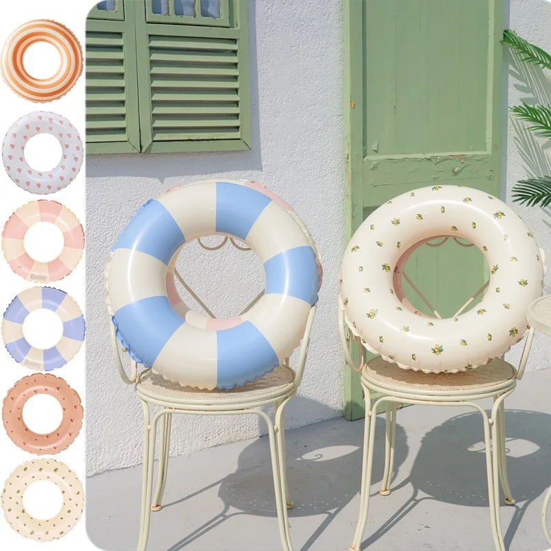 

INS Inflatable Toys Swimming Pool Thickened Danish Retro Stripes Swim Ring Pool Accessories Float for Babies Pool Baby Buoy