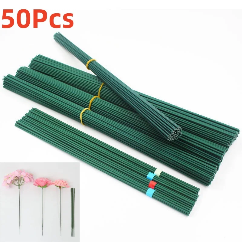10-50Pcs Plastic-clad Iron Flower Stem for Artificial Hydrangea Rose 30/40cm Flower Head Stick Rod Wedding Decor Accessory
