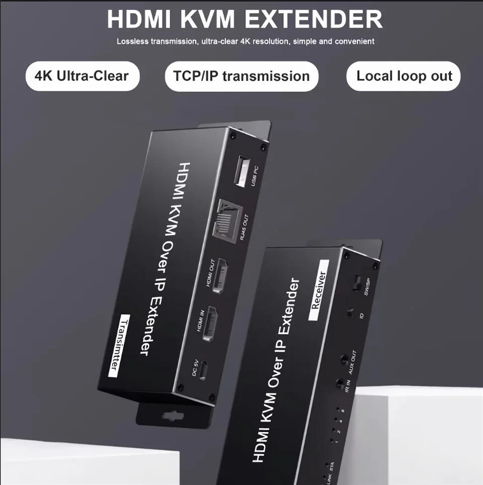 4K 200M HDMI KVM Extender over IP RJ45 Ethernet Cat6e/6 cable HDMI USB Extender