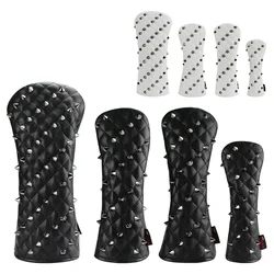 Rivets Golf Headcovers PU Leather Golf Wood Cover For Driver Fairway Hybrids 135UT Rescue Woods Clubs Head Protector