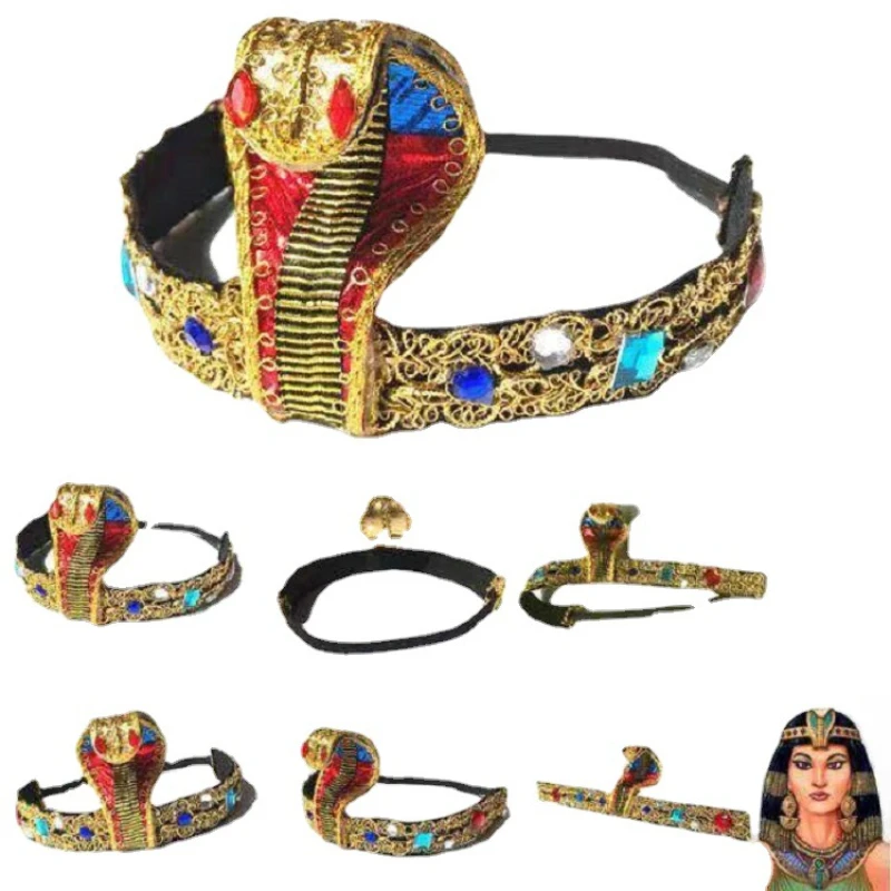 Halloween Kleopatra Diamant Kopfschmuck Gold Edelstein Schlangenkopf Kopfschmuck Party Kostüm Zubehör Schlangenkopfschmuck