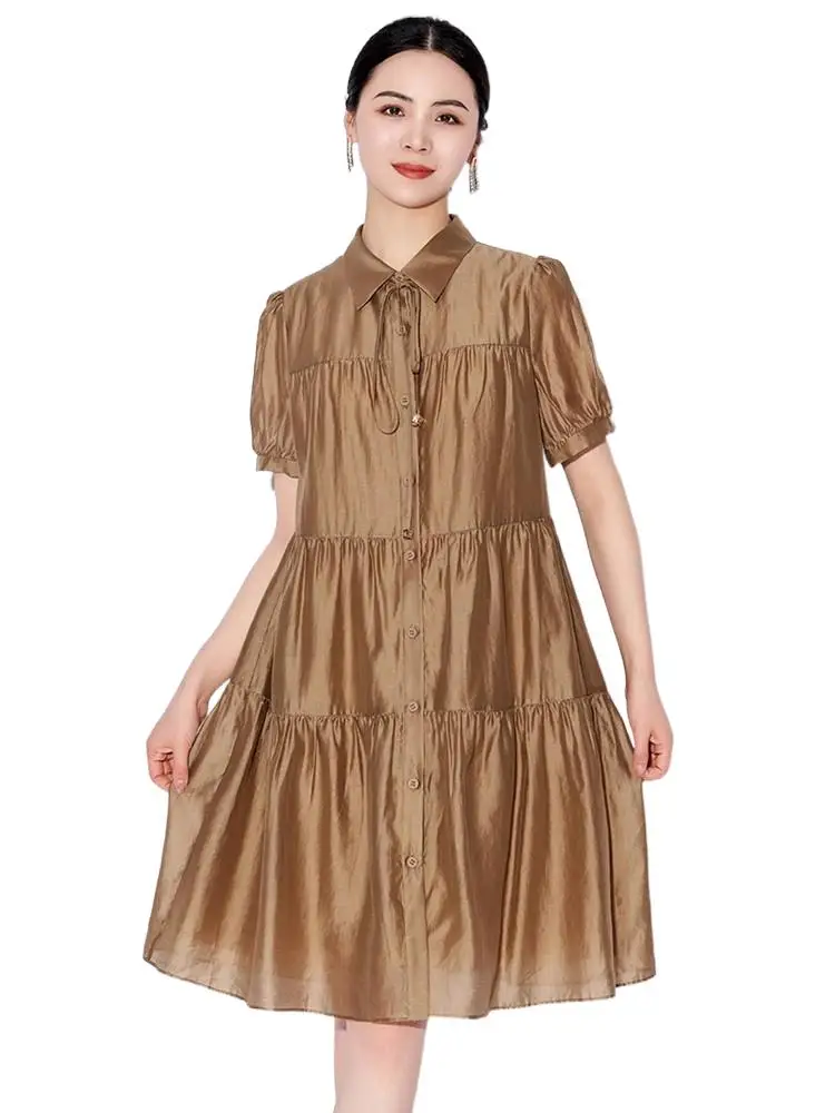 

Женское летнее платье с отложным воротником, 4-слойное платье с оборками, модель 2024 года, французское элегантное вечернее платье с зернистой текстурой, ТРАПЕЦИЕВИДНОЕ ПЛАТЬЕ с завышенной талией, 4XL, 5XL