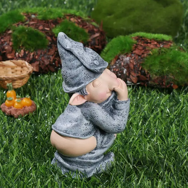 Gyanta Otthoni Dekoráció Csintalan Törpe Szobrok Elf Pooping A Figura Miniatűr Szobor Gnóm Szoborok - Image 4