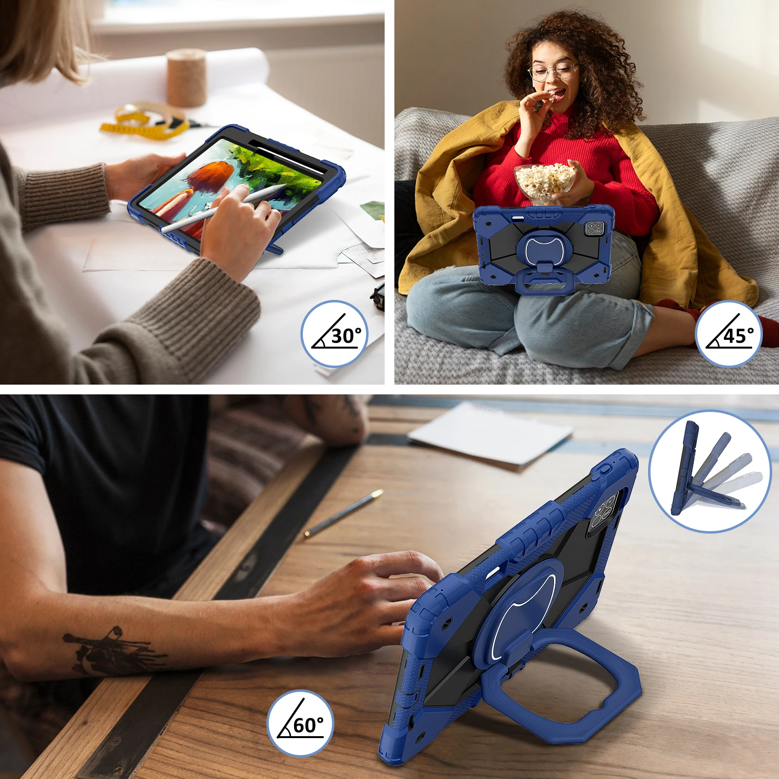 360° Rotatable Tablet Stand Case with Handle and Hard Cover