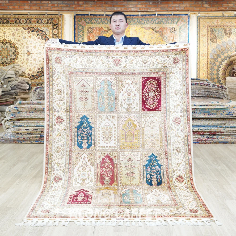 4.6'x6.6' Turkish Silk Carpet Four Season Handmade Exquisite Hand
