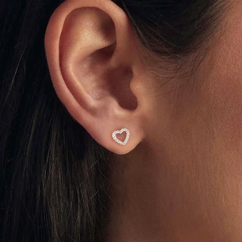 Bamoer U Hollowed Heart Moissanite Stud Earrings, Full Enternity Mini Shinning Earrings for Women Hypoallergenic 925 Earrings