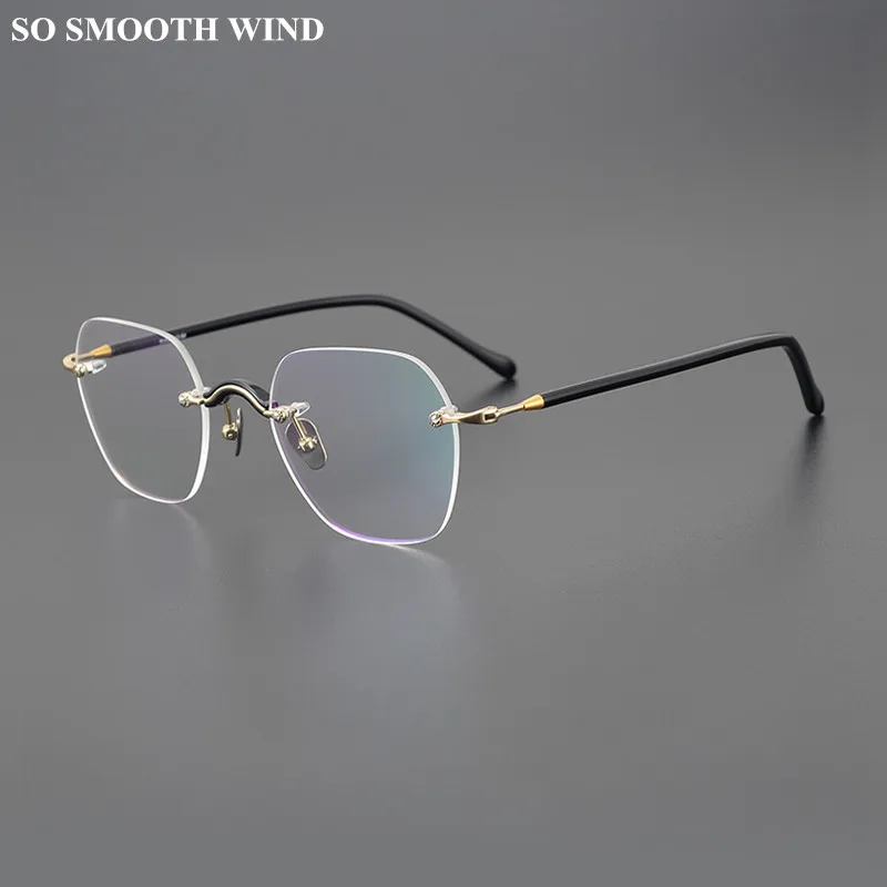 

Japanese Brand Titanium Rimless Glasses Frame Men Women Polygon Optical Prescription Eyeglasses Myopia Spectacles Read Eyewear