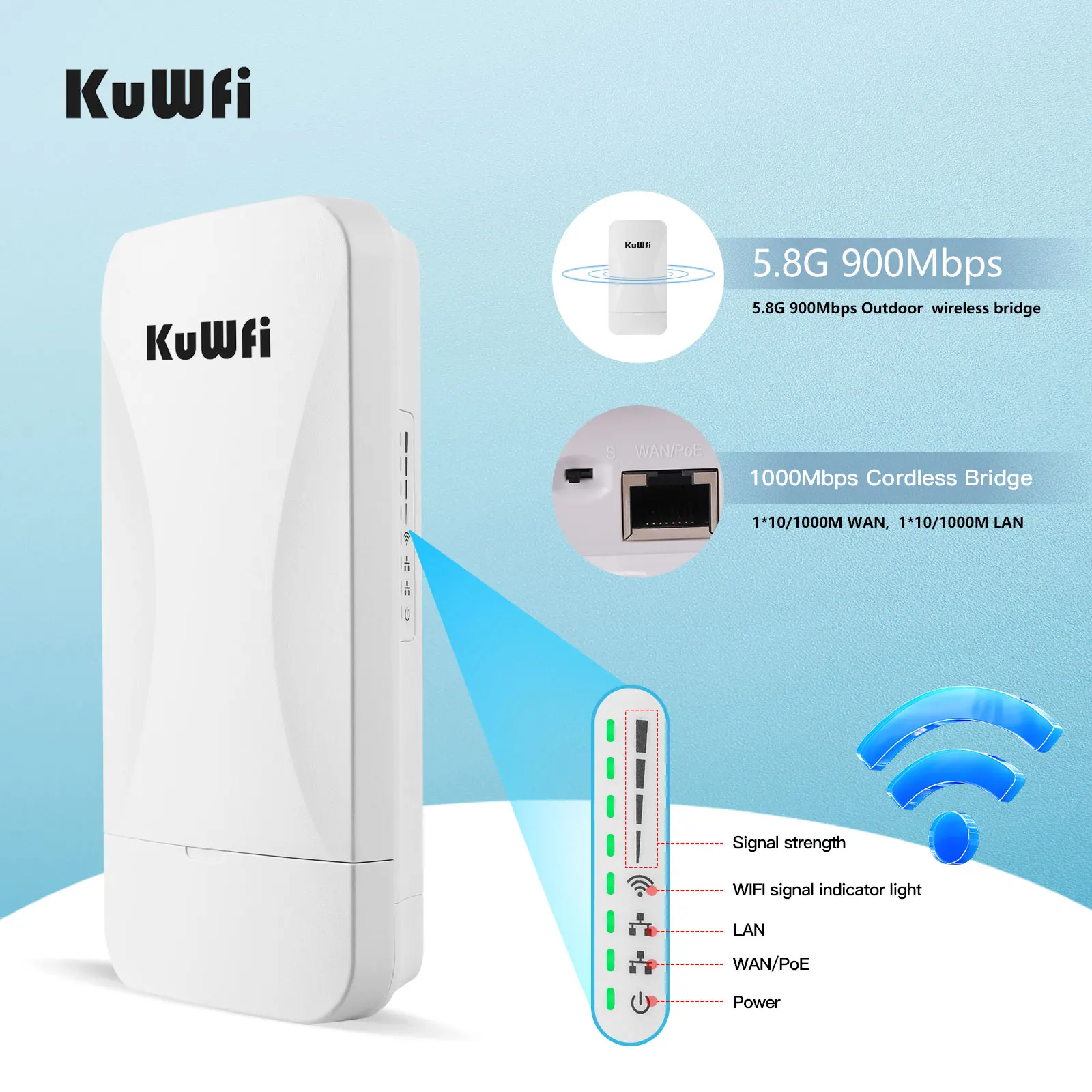 Kuwfi-ponto de Acesso Repetidor Extender sem Fio ap Ponte Wifi Cobertura Wifi para Câmera Cpe Exterior de Longo Alcance 900mbps 5ghz 2km - Imagem 4