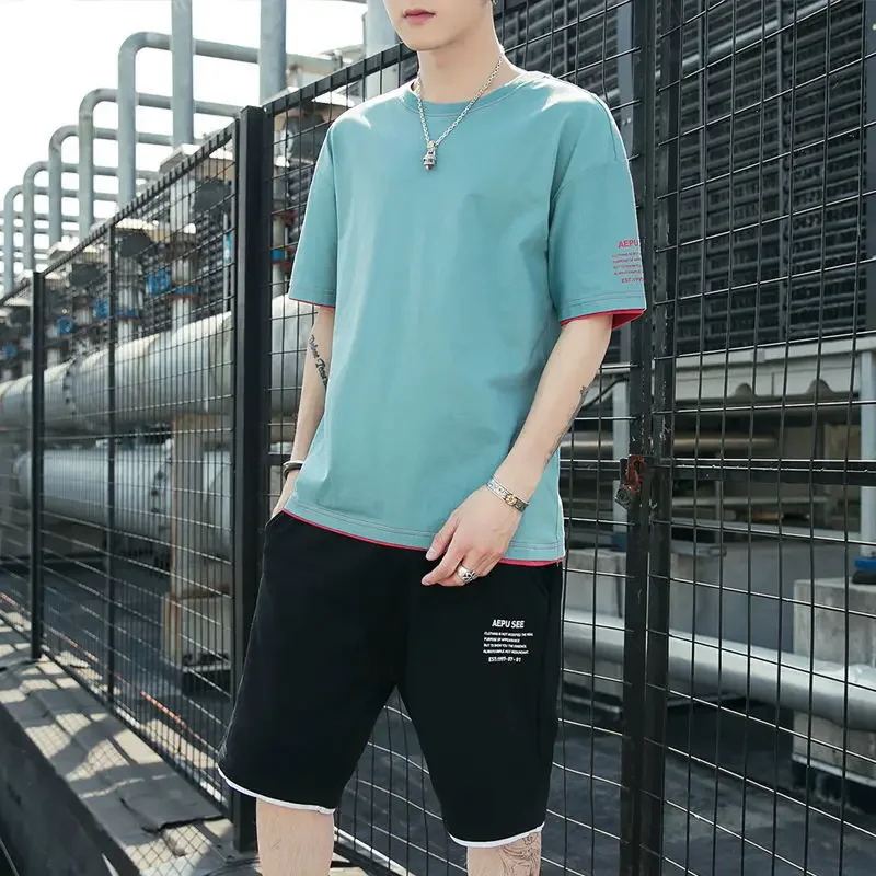 Conjuntos de camisetas y pantalones cortos para hombre, joggers, running, jogging, algodón, negro, conjunto de pantalones cortos para hombre, tendencias, trajes, atuendos, novedad elegante en 2024