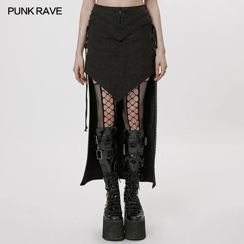 

PUNK RAVE Women's Gothic Style A-shaped Design Jacquard Skirt Dark Asymmetrical Personality Sexy Long Skirts Spring/summer