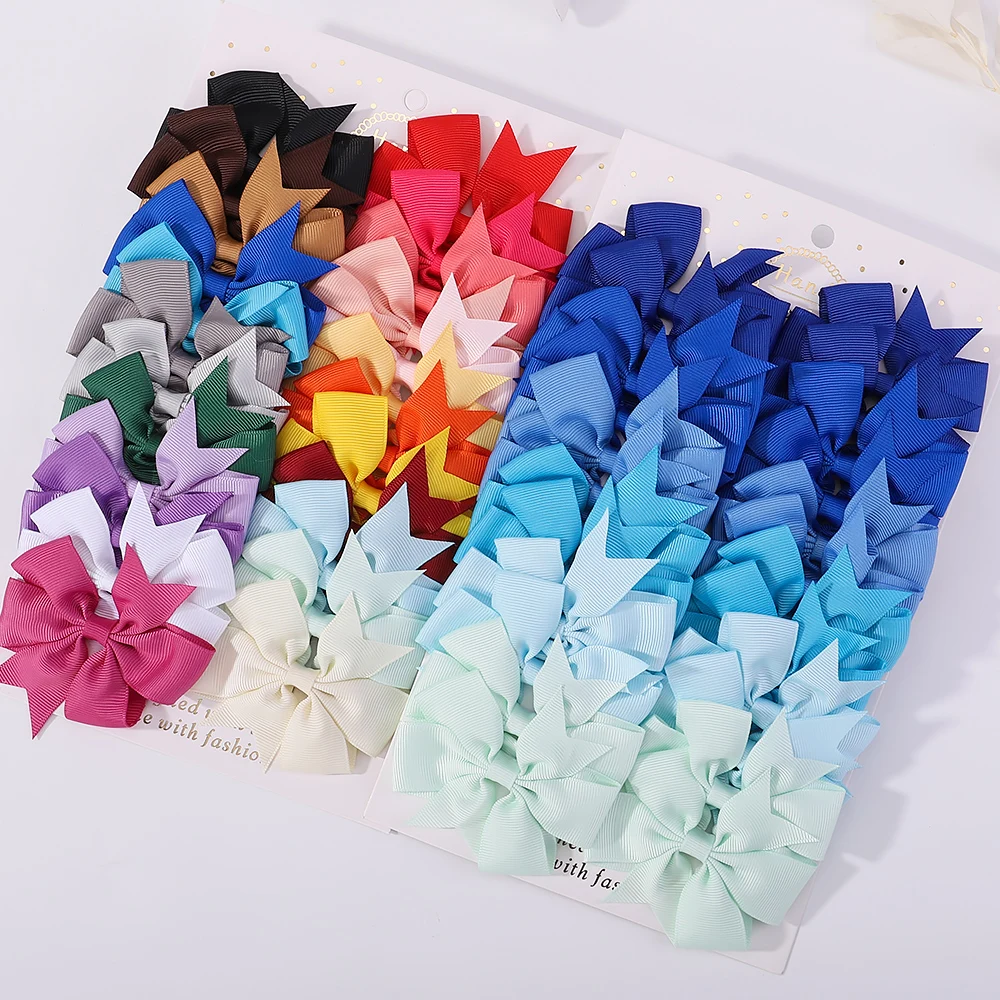 Kids Headwear Colorful Cute Hairpins Baby Girls Solid Color Bowknot Hair Clips Handmade 24pcs/set Children Hair Accessories Gift hair accessories