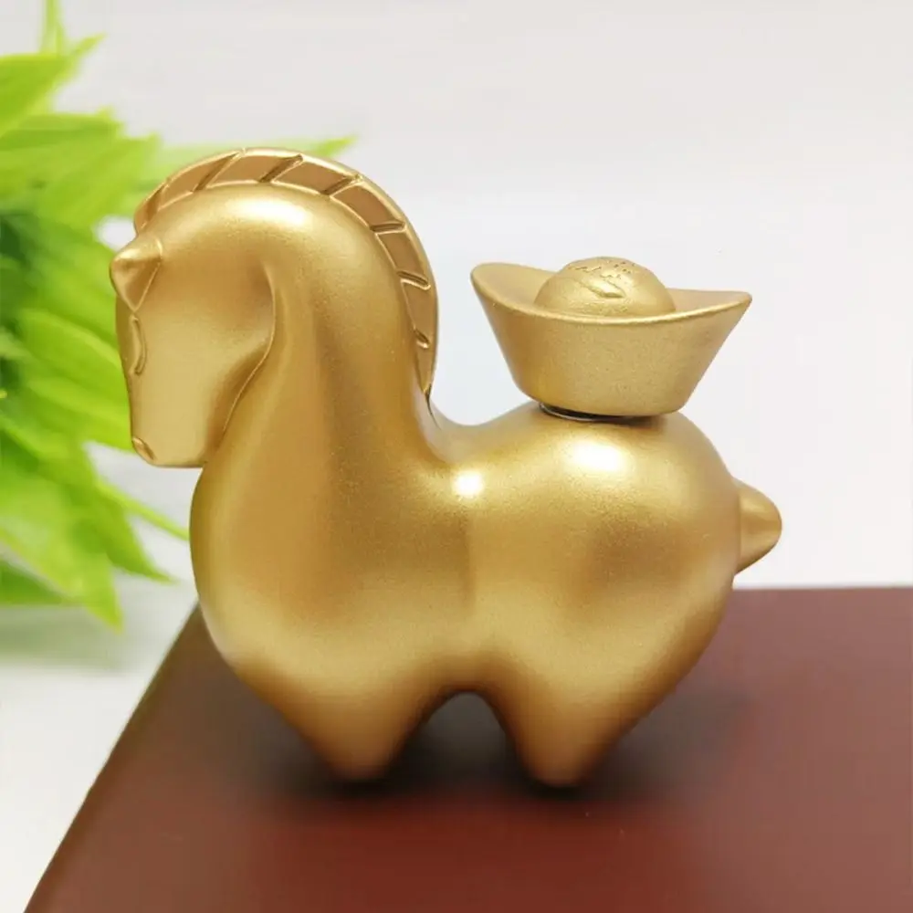Chinese Style Rotating Ingots Horse Statue Gold Realistic Zodiac Horse Figurines Portable Good Luck Running Horse Ornaments