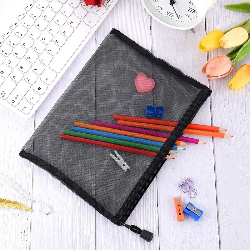 12 Pieces Mesh Bags Black Mesh Zipper Pouch Makeup Bags Cosmetic Travel Organizer Bags Pencil Case 4