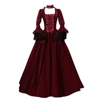 Medieval Victorian Court Lace Patchwork Gothic Dress Halloween Witch Cosplay Party Costume Square Neck Flare Sleeve Maxi Dress 1