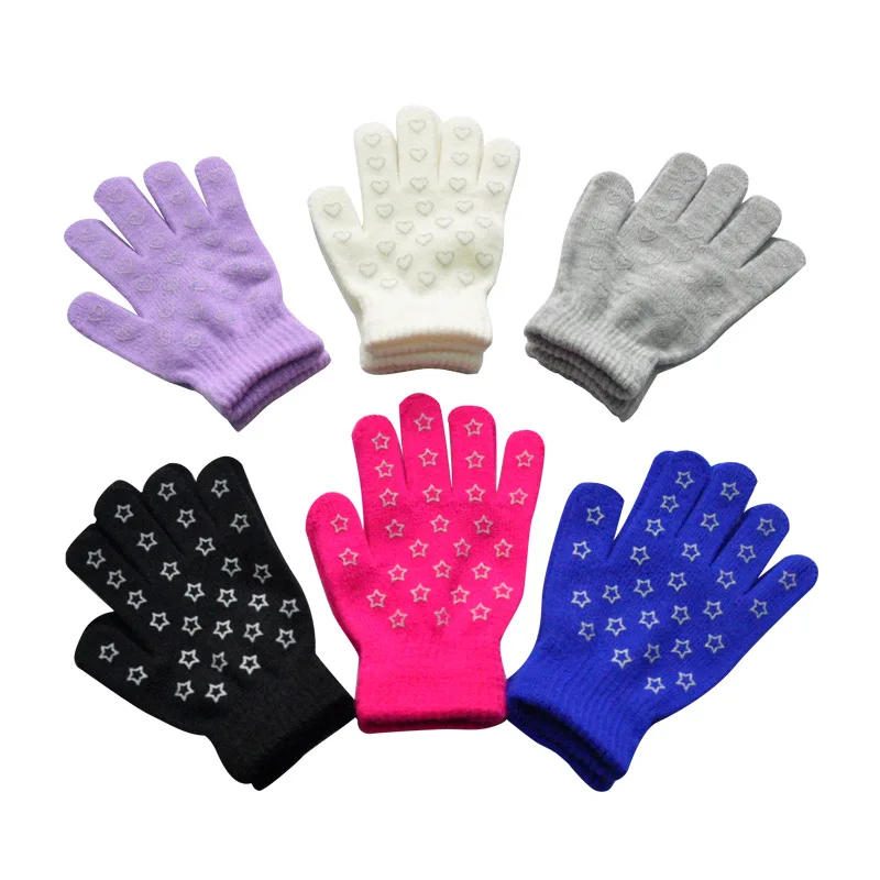 New Winter Star Knitted Warm Gloves For 5-11Y Children Student Solid Knitting Full Finger Mittens Cute Hand Warmer Gloves