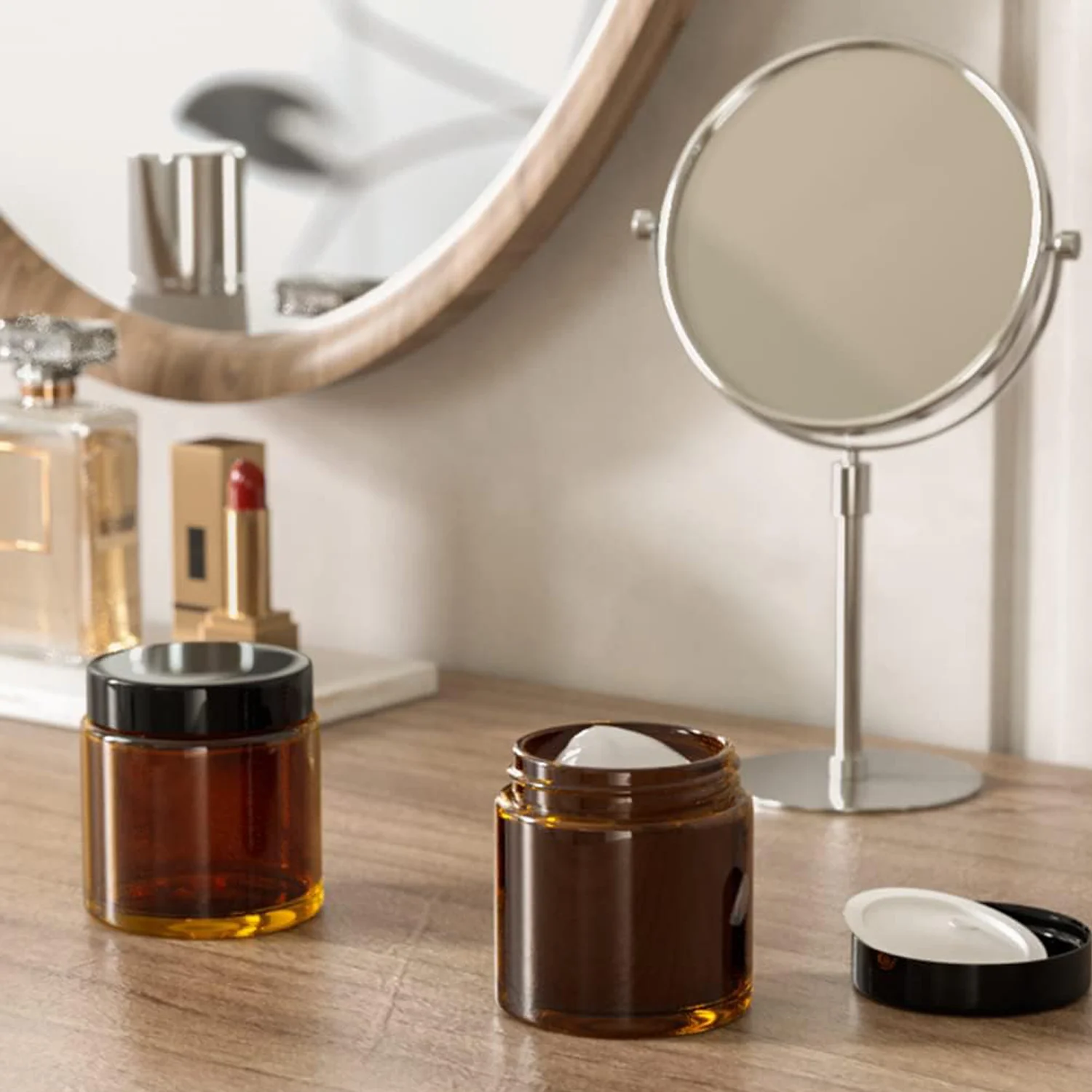 4 oz Amber Glass Jars with Lids Leakproof Round Airtight Jars for Storing Lotions Powders Ointments Candle Making 2