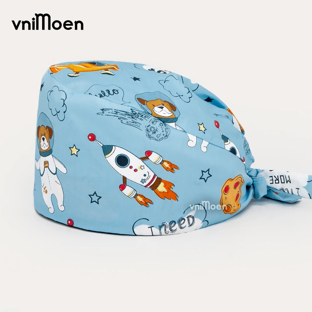 vnimoen Unisex cotton clinique Dentiste Dentisterie scrub hat Floral print Scrub cap High Quality beauty salon Elastic work cap