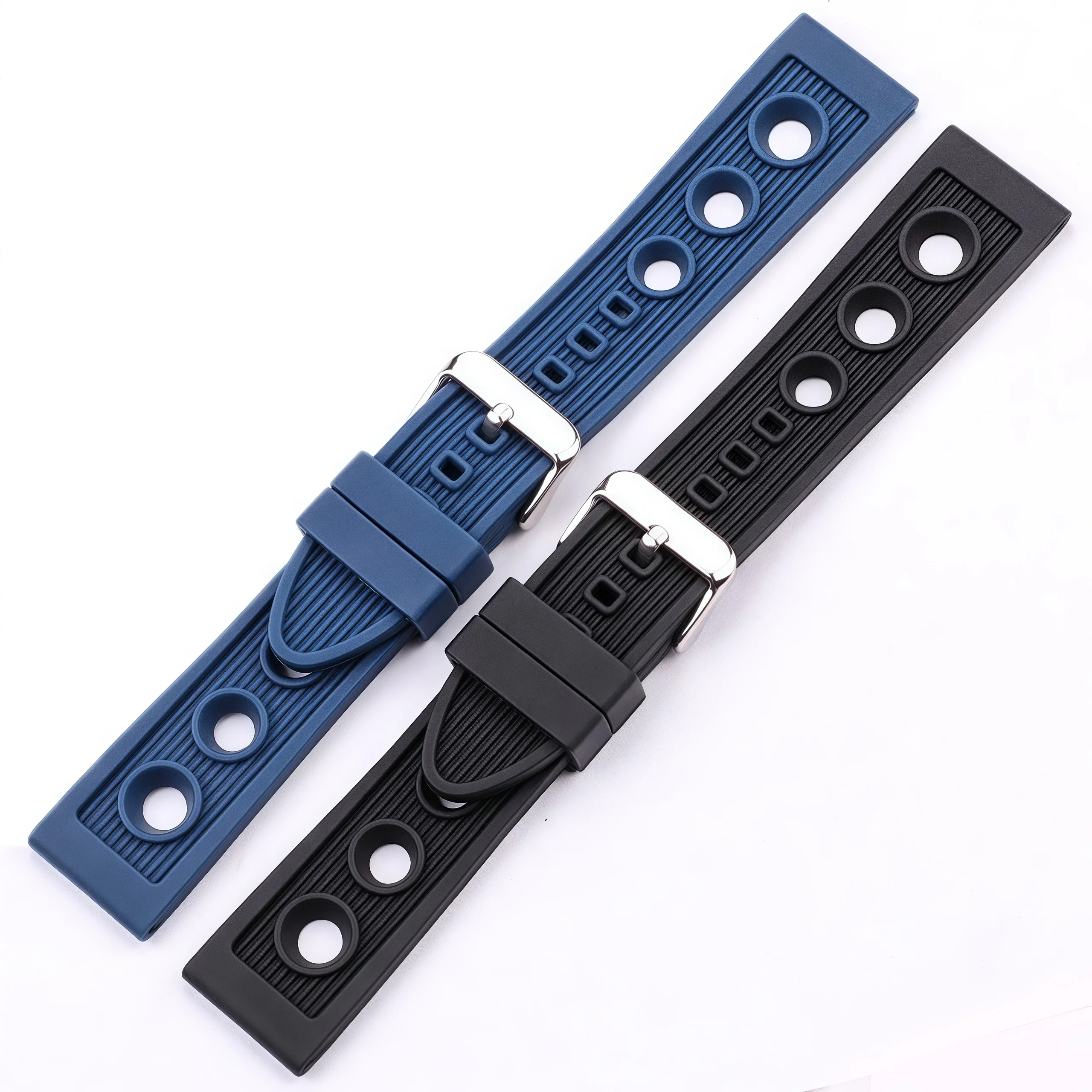 Waterproof Black and Blue Rubber Watch Strap - Soft and Durable