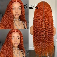 250 densité 350 Orange gingembre bouclés perruques de cheveux humains pour les femmes 13x6 Hd dentelle frontale vague profonde perruques brésilienne vague d'eau couleur perruque 3
