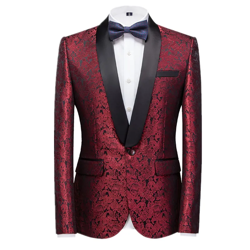 New Men Luxury Business Jacquard Suit Jacket Slim Fit Tops Male Wedding Party Dress Blazers Homme