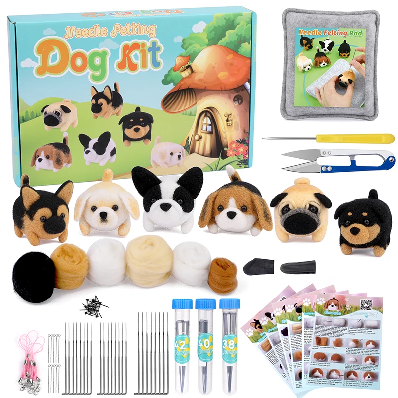 Wool felting kit Dog Wool Felting Unfinished Animal Material Package Doll Toy Handmade DIY Craft Child Gift