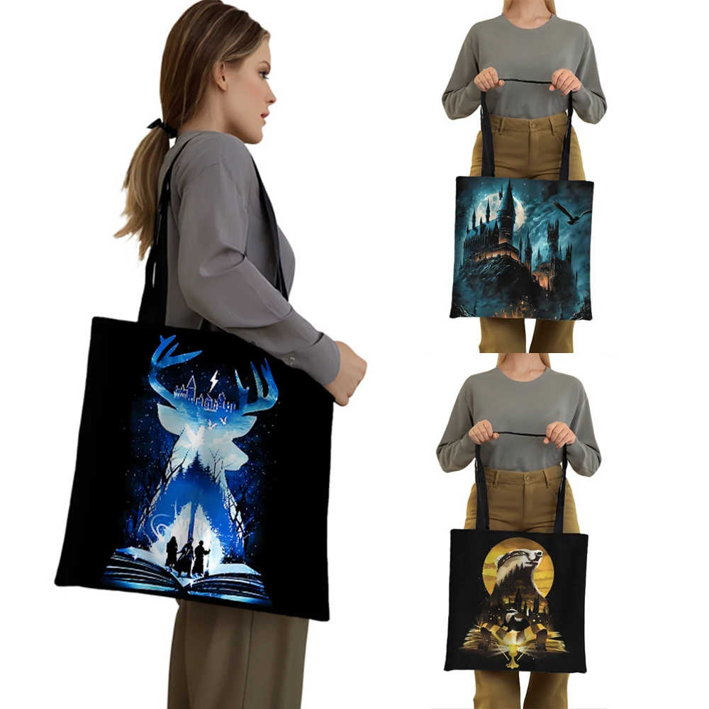 

Fantasy Fiction Character Print Tote Bags Magic School Canvas Shoulder Bag Women Handbag Casual Totes Ladies Eco Grocery Bag