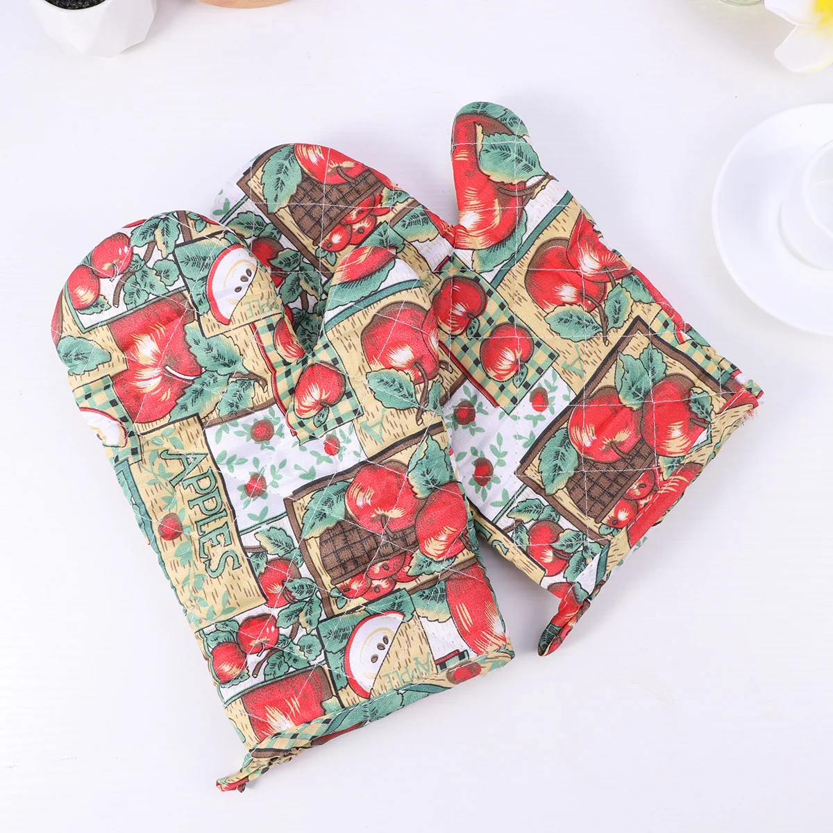

2Pcs Oven Mitts Apples Pattern Bbq Bbq Gloves Non-Slip Oven Bbq Bbq Gloves Hot Pads Potholders Cooking Baking Bbq Bbq Gloves
