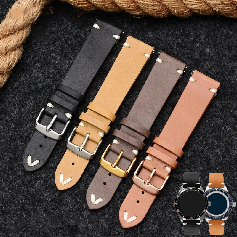 18Mm 20Mm 22Mm Per Rado Healthy Cook Captain Oris Riproduzione Hamilton Cinturino Per Orologio In Pelle Universale Retrò Fatto A Mano