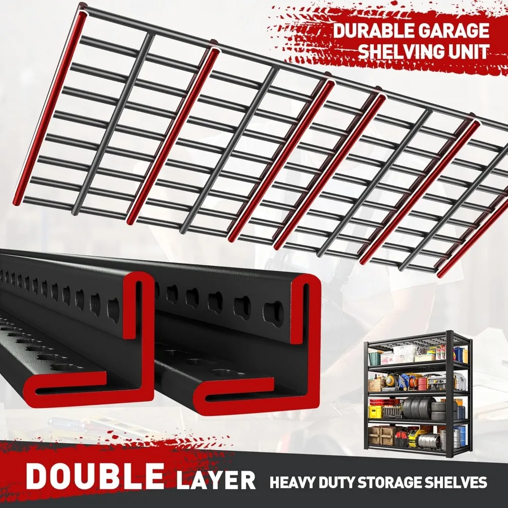 Garage Shelving 3000LBS Storage Shelves Heavy Duty Shelving Adjustable 5-Tier Industrial Metal Shelving Units for Garage 4