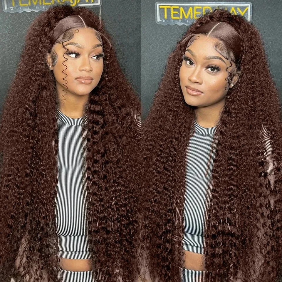 Melodie Curly 220% HD 13x6 40 Inch Frontal Wig Chocolate Brown Deep Wave 13x4 Lace Front Human Hair Wigs Brazilian Remy Hair Wig