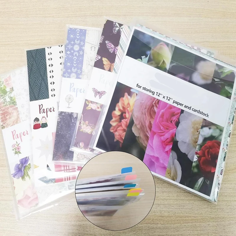 스크랩북 정리함 봉투 보관 포켓 슬리브, 12x12 인치 용지 보관용, 60 개 라벨 스티커 포함, 12 개