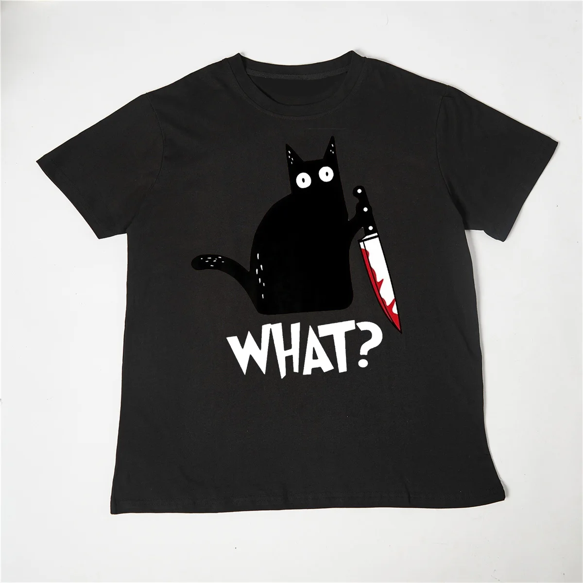 

Killer Black Cat What Surprised Print Men's Cotton T-Shirt Creativity Funny Tops Oversize All-math Vintage Short Sleeve Man Tops