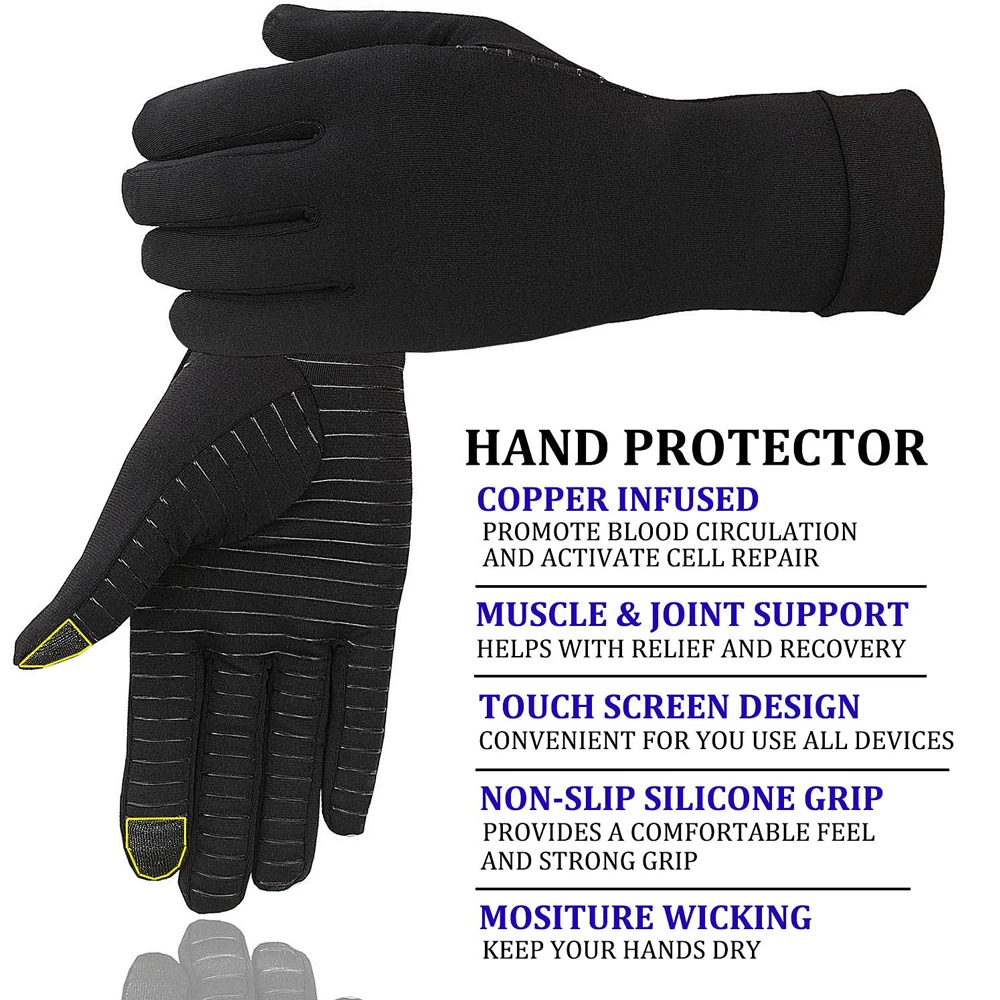 1 Pair Copper Compression Arthritis Gloves-Touchscreen Tips-Relief for Hand Pain,Rheumatoid,Inflammation,Tendonitis compression gloves