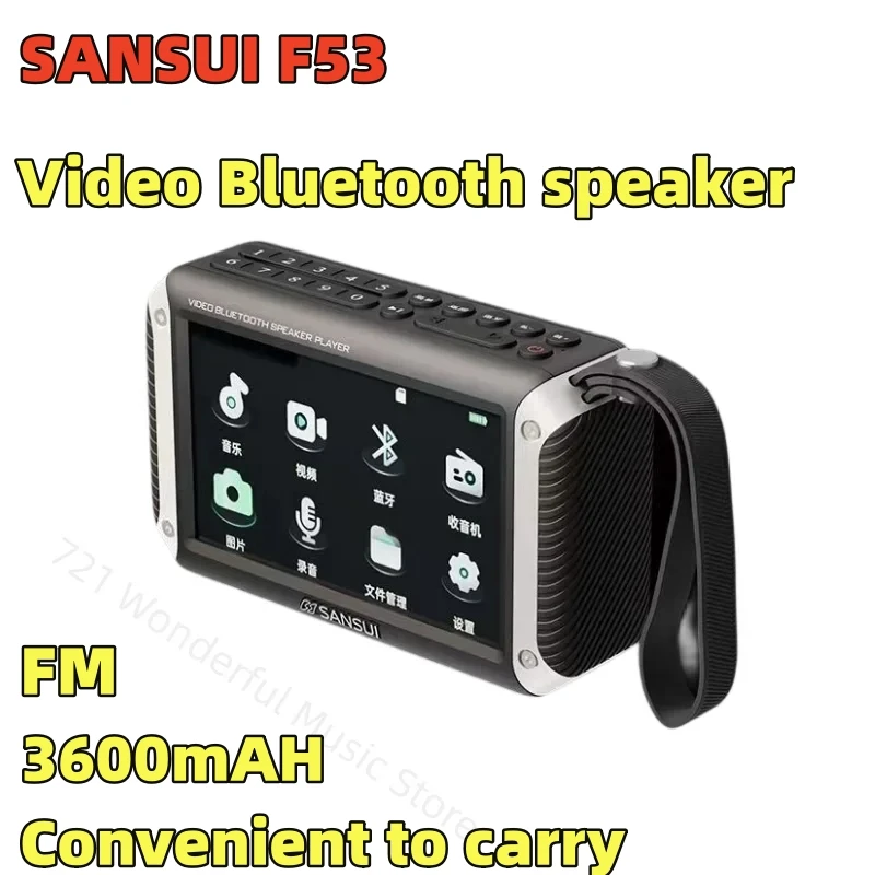 

SANSUI F53 Portable FM Radio TF Card Slot MP4 Music Player Video Boom Box 4.3-inch LED Display Radio Wireless Bluetooth Speaker