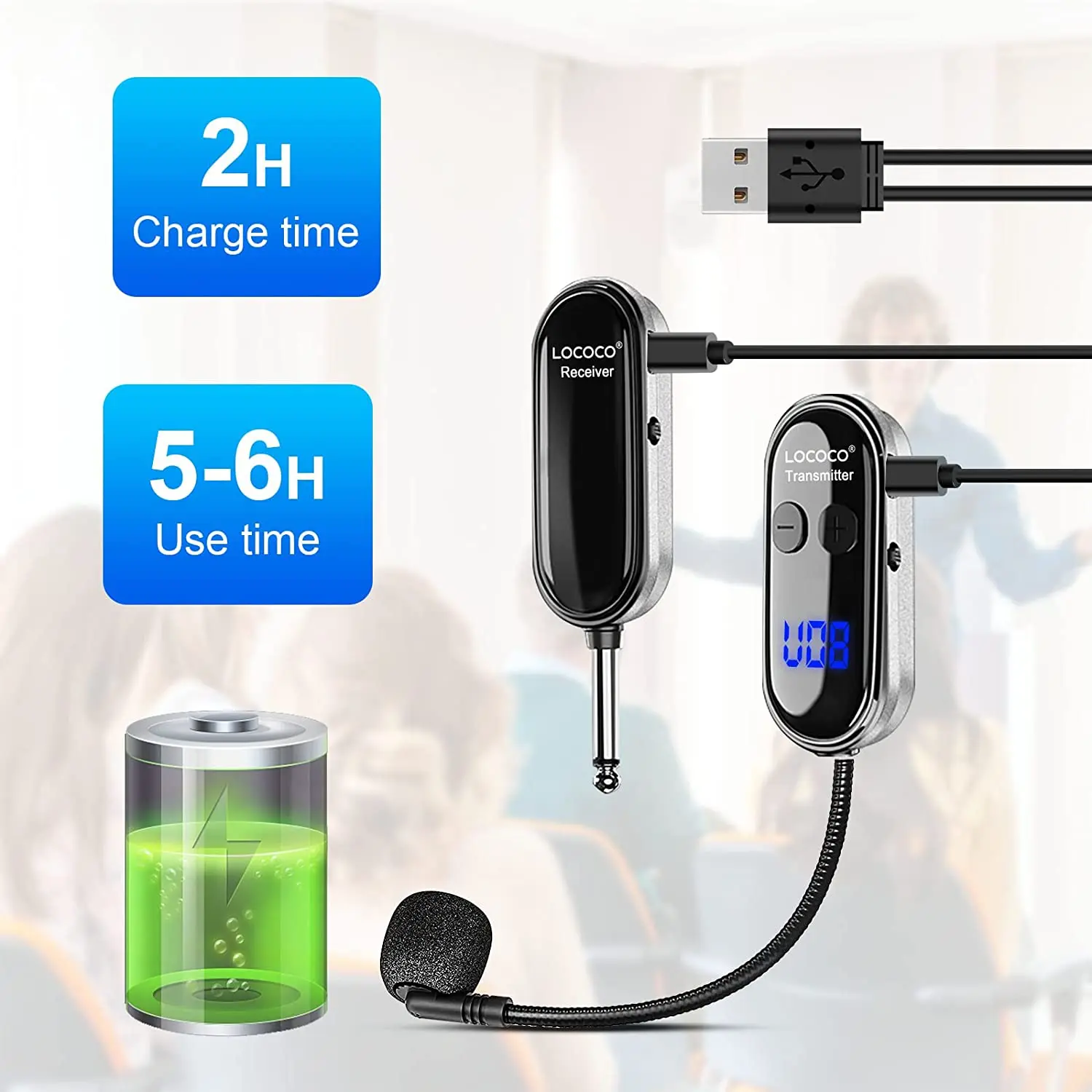 XIAOKOA 무선 마이크 헤드셋 UHF 무선 헤드셋 및 핸드헬드 2 in 1 마이크(LED 디지털 디스플레이 포함) 165피트 범위 마이크